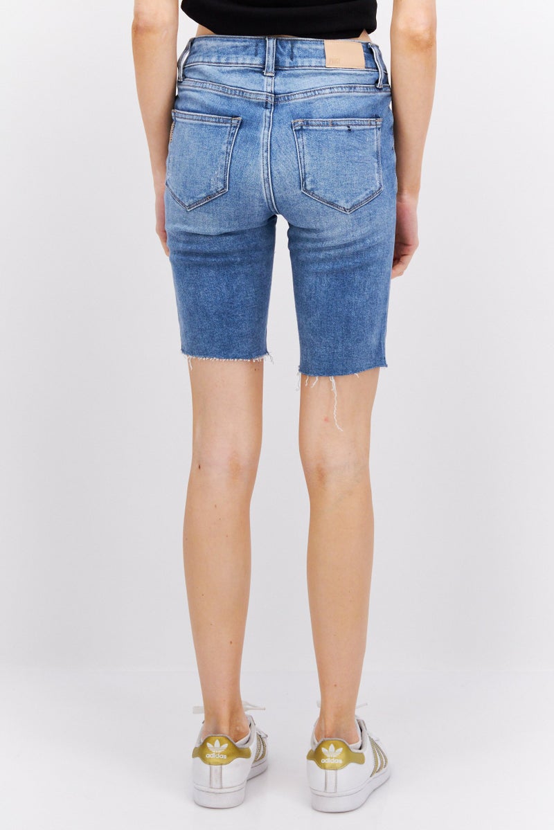 PAIGE Women Martina Washed Stretchable Denim Shorts, Light Wash Blue - Image 3