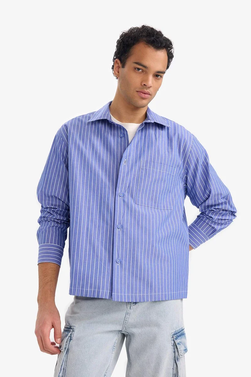 ديفاكتو Boxy Fit Long Sleeve Striped Shirt
