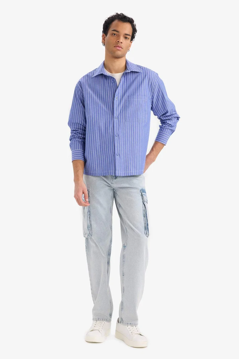 ديفاكتو Boxy Fit Long Sleeve Striped Shirt