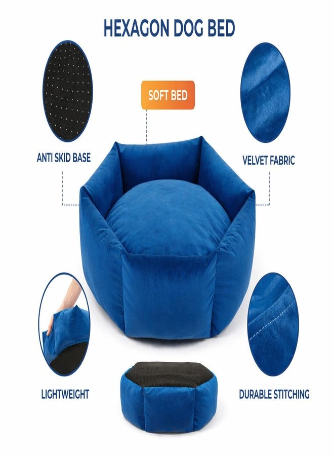 سرير شتوي فاخر سداسي الشكل للكلاب من SITSNOOZE | أثاث للحيوانات الأليفة | سرير للكلاب والقطط | سرير عصري للكلاب والقطط | سرير سداسي الشكل للكلاب | هدية مثالية لمحبي الكلاب، أزرق، مقاس XXL - Image 4