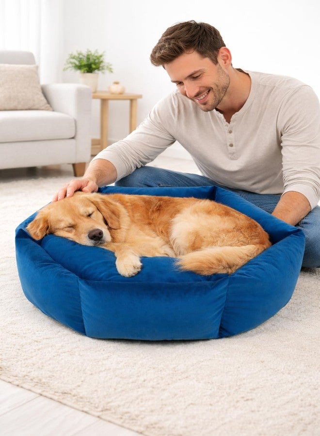 سرير شتوي فاخر سداسي الشكل للكلاب من SITSNOOZE | أثاث للحيوانات الأليفة | سرير للكلاب والقطط | سرير عصري للكلاب والقطط | سرير سداسي الشكل للكلاب | هدية مثالية لمحبي الكلاب، أزرق، مقاس XXL - Image 2