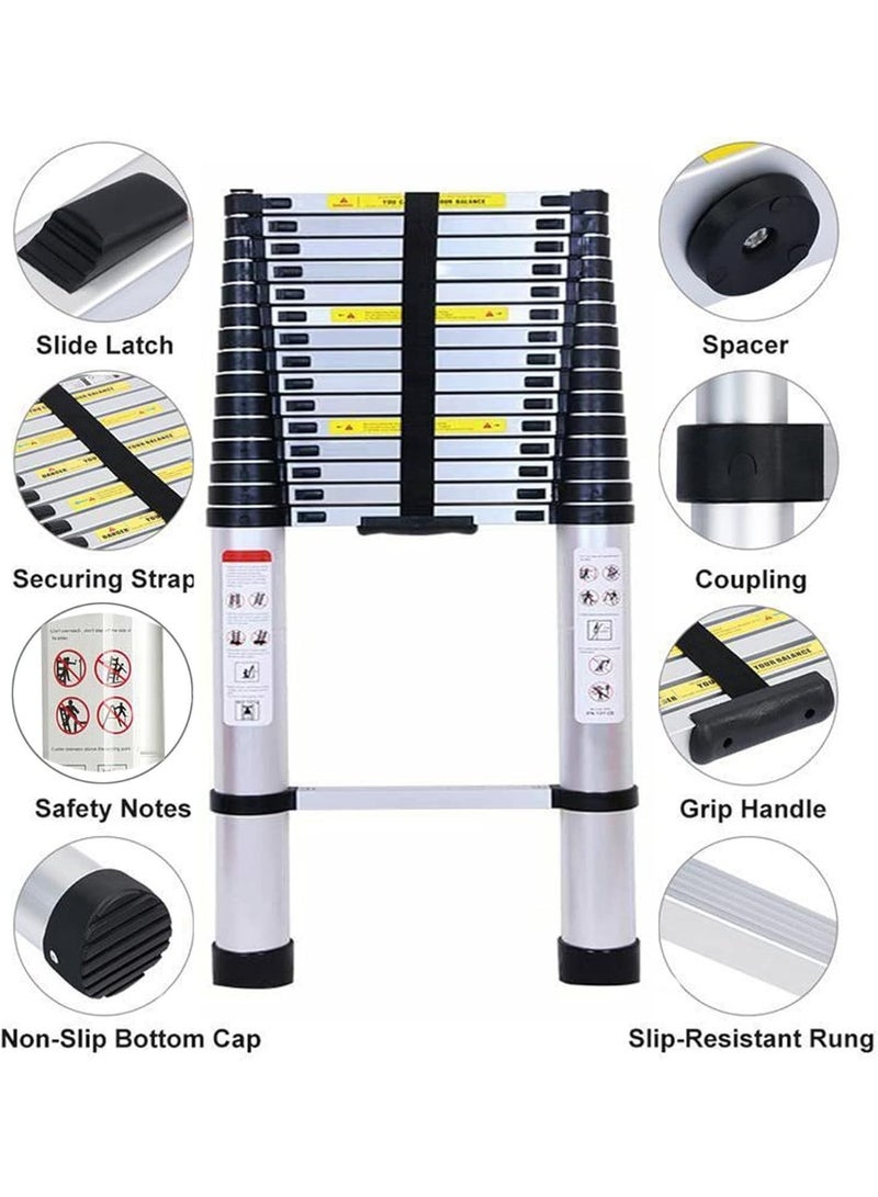 5M Telescopic Aluminum Ladder – 16.5FT Multi-Purpose Folding Extension Ladder, Lightweight and Portable, 330lb Capacity for Indoor & Outdoor Use - Image 2