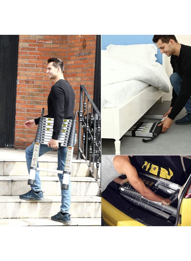 5M Telescopic Aluminum Ladder – 16.5FT Multi-Purpose Folding Extension Ladder, Lightweight and Portable, 330lb Capacity for Indoor & Outdoor Use - Image 4