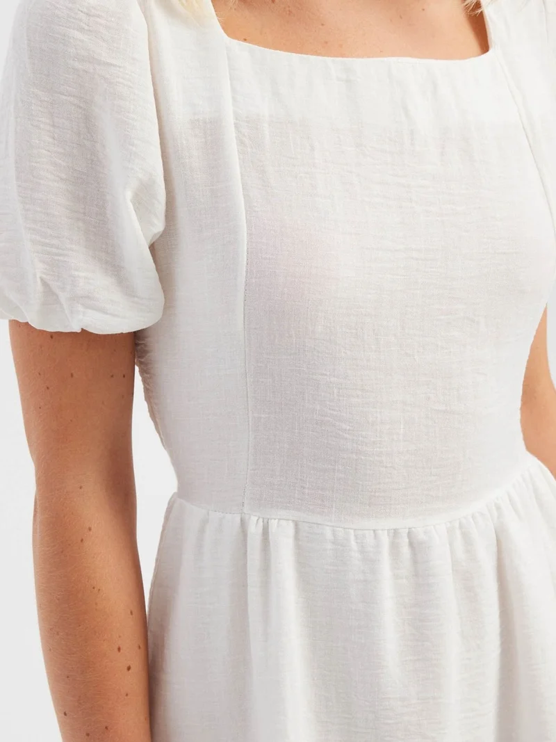 Hiccup Ivory Natural Square Neck Short Sleeve Mini Dress for Women | Best Price UAE