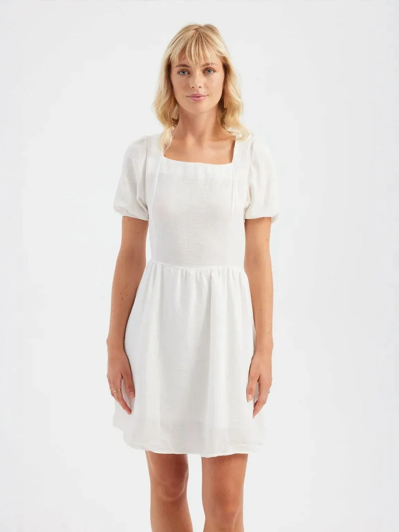 HICCUP Square Neck Short Sleeve Mini Dress