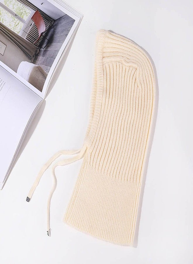 Aularso Knitted Hooded Scarf Hat Winter Balaclava Thermal Neck Warmer White Adjustable Windproof Neck Gaiters Outdoor Sports Scarf for Men Women (White) - Image 2