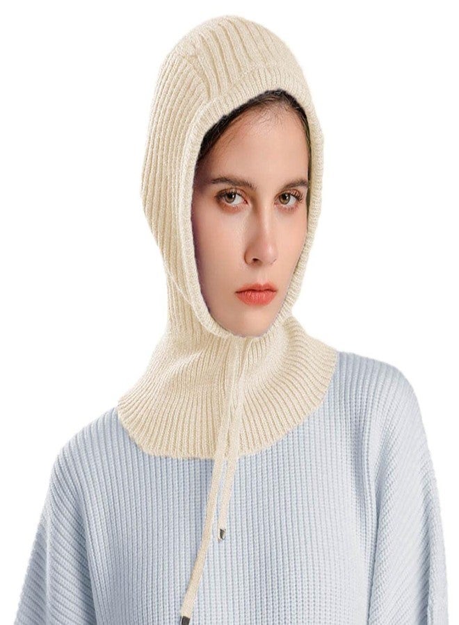 Aularso Knitted Hooded Scarf Hat Winter Balaclava Thermal Neck Warmer White Adjustable Windproof Neck Gaiters Outdoor Sports Scarf for Men Women (White) - Image 1