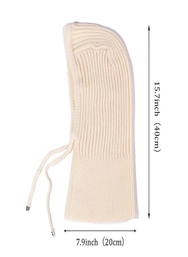 Aularso Knitted Hooded Scarf Hat Winter Balaclava Thermal Neck Warmer White Adjustable Windproof Neck Gaiters Outdoor Sports Scarf for Men Women (White) - Image 5