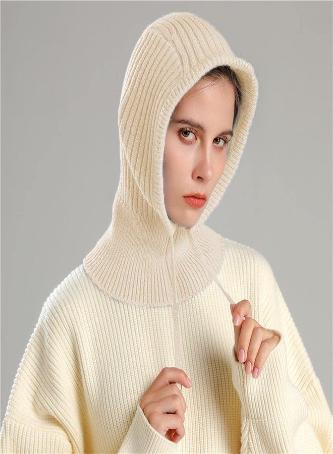 Aularso Knitted Hooded Scarf Hat Winter Balaclava Thermal Neck Warmer White Adjustable Windproof Neck Gaiters Outdoor Sports Scarf for Men Women (White) - Image 3