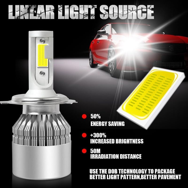 LOVMOTO Universal For Car C6 LED Car H4 All in One White Light Bulb 3800LM 36W LED Car Headlight Conversion Kit (Pack of 2) Comfortable With Bol-ero - Image 2