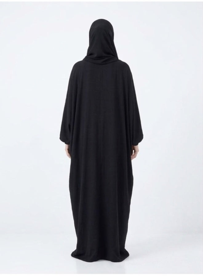 شرشف صلاة مزايا من فسكوز مراسي بارد بسحاب وطرحة متصلة - أسود - Image 2