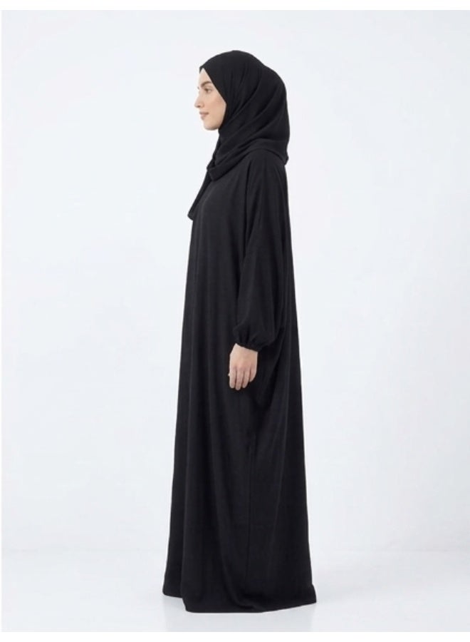 شرشف صلاة مزايا من فسكوز مراسي بارد بسحاب وطرحة متصلة - أسود - Image 4