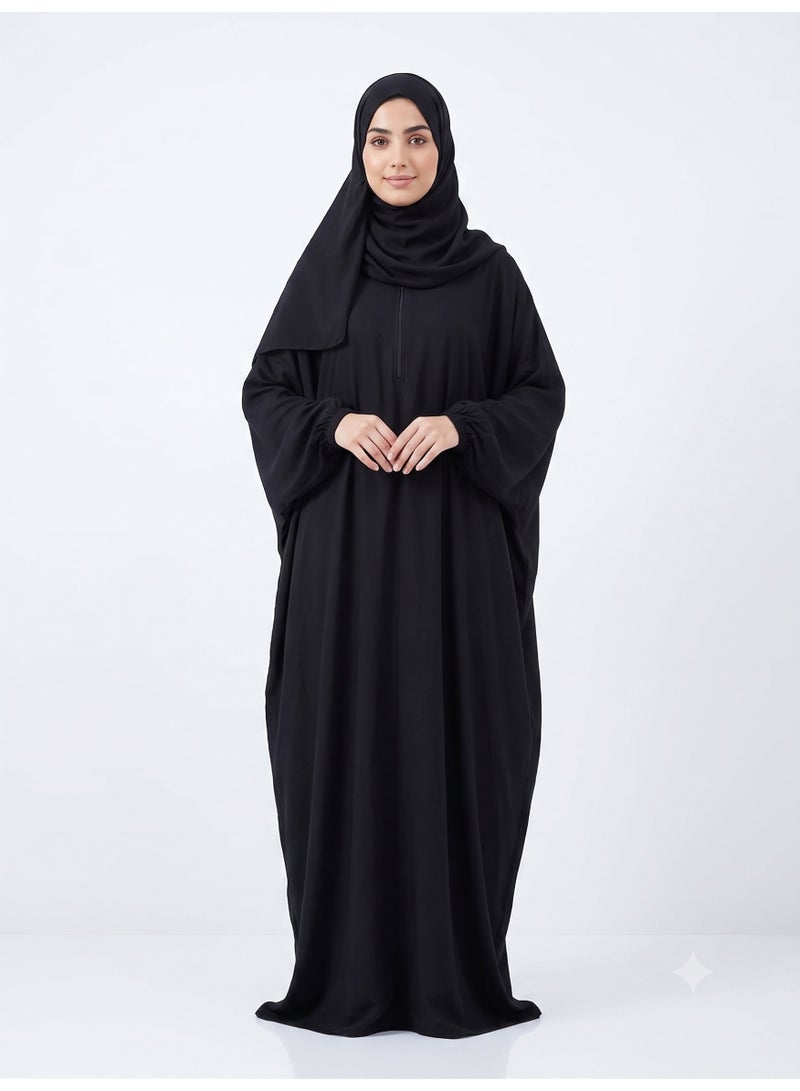 شرشف صلاة مزايا من فسكوز مراسي بارد بسحاب وطرحة متصلة - أسود - Image 1