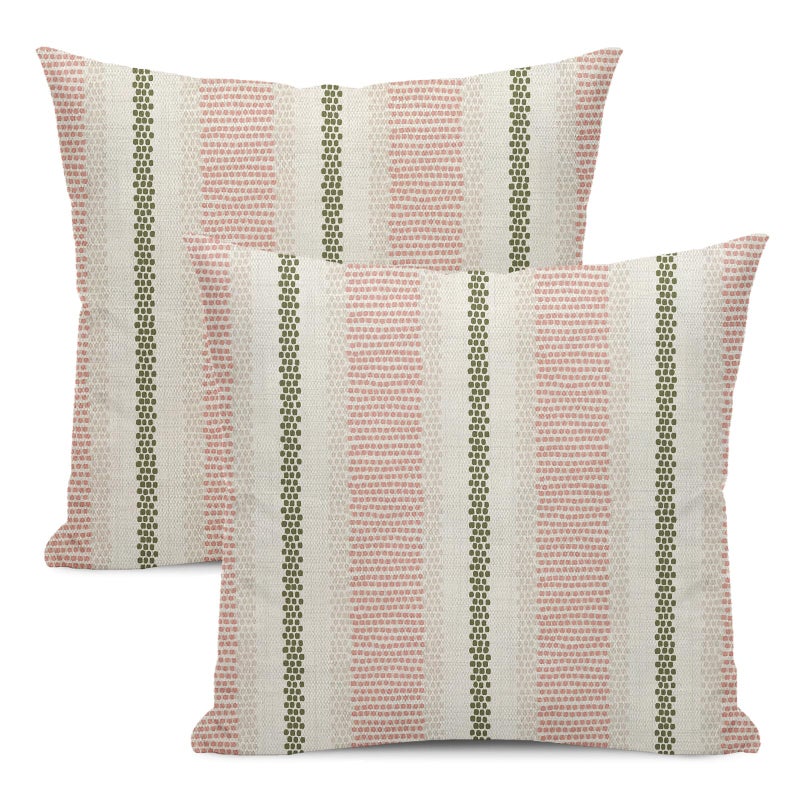 GOLIANDA Pink Sage Green Pillow Covers 18x18 Set of 2 Boho Outdoor Striped Throw Pillow Covers Abstract Modern Geometry Decorative Pillowcase Farmhouse Linen Cushion Case Decorations for Sofa Couch - Image 1