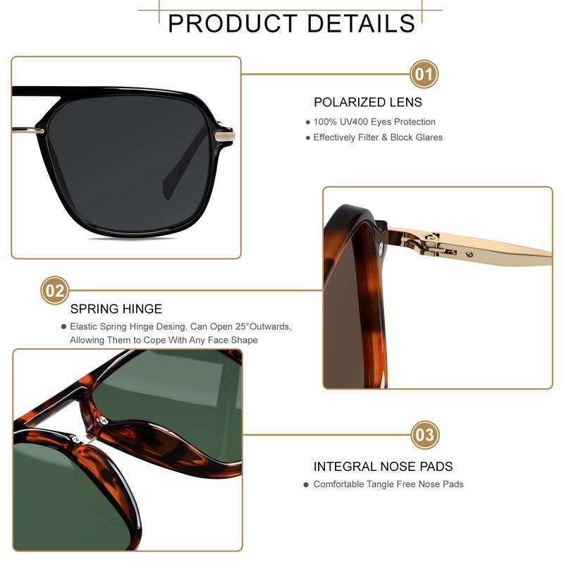 ANDWOOD Retro Square Sunglasses for Women Men Polarized Trendy Aviator 90s Pilot Shades Super Dark Black Lens Sensitive Eyes - Image 3