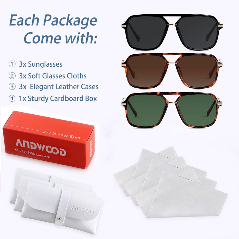 ANDWOOD Retro Square Sunglasses for Women Men Polarized Trendy Aviator 90s Pilot Shades Super Dark Black Lens Sensitive Eyes - Image 5