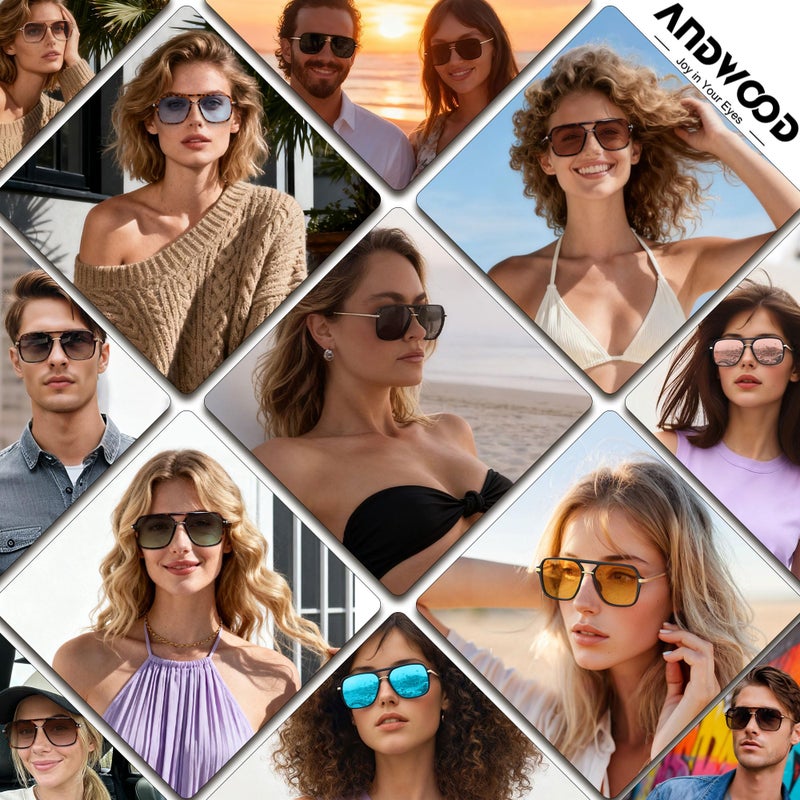 ANDWOOD Retro Square Sunglasses for Women Men Polarized Trendy Aviator 90s Pilot Shades Super Dark Black Lens Sensitive Eyes - Image 2