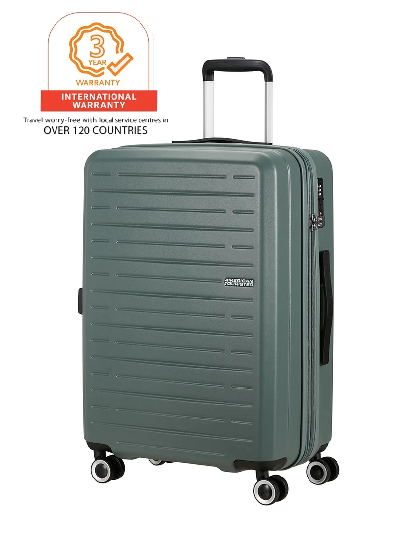 AMERICAN TOURISTER Aerojoy Suitcase, Check-In Size 66 cm / 25 inch, 4 Wheels, Hard Top, ABS, Dark Forest|TSA Lock|Inner Mesh Zippered Divider|Expandable|Cross Ribbons|Lightweight - 3 Years International Warranty