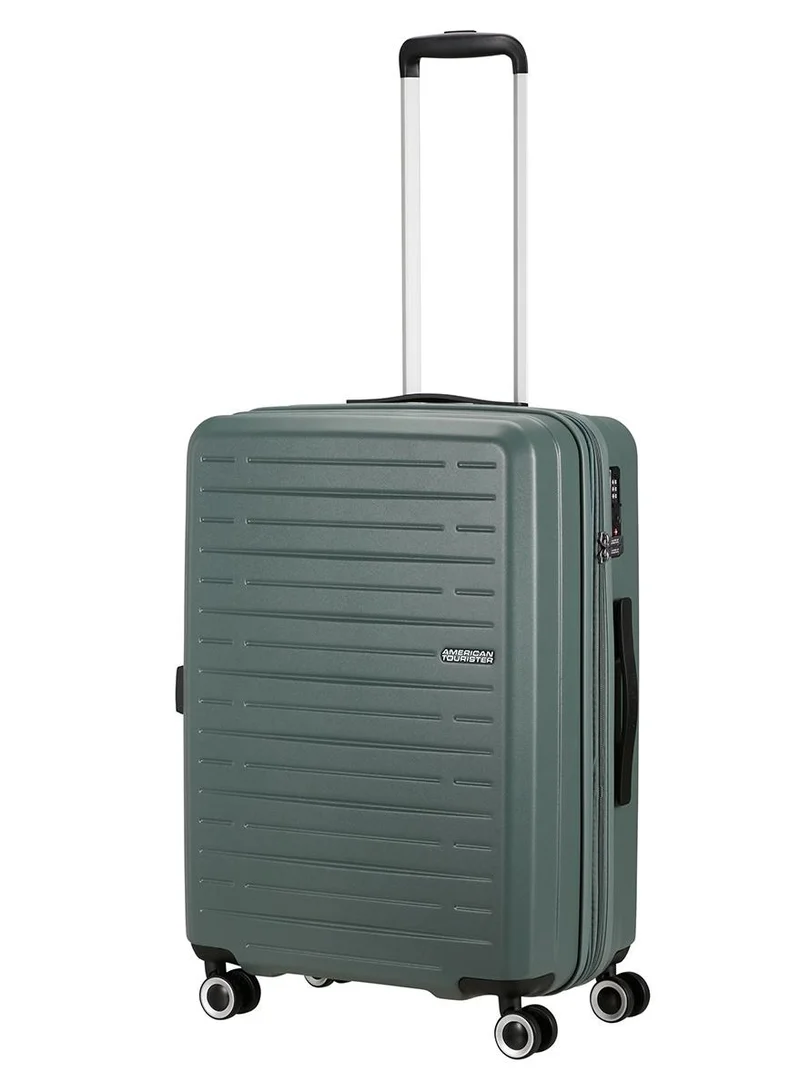American Tourister 66 cm / 24 inch Aerojoy Suitcase, Check-In Size 66 cm / 25 inch, 4 Wheels, Hard Top, ABS, Dark Forest|TSA Lock|Inner Mesh Zippered Divider|Expandable|Cross Ribbons|Lightweight - 3 Years International Warranty  | Best Price UAE
