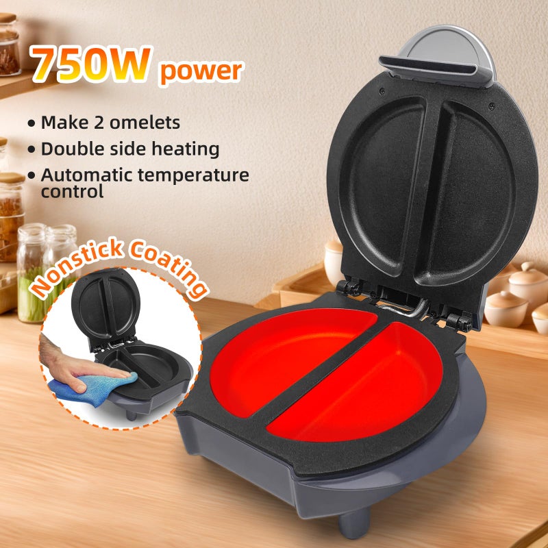 Aoruru Electric Omelet Maker Frittata Snack Pocket Maker Dessert Maker Non-Stick Stainless Steel 6.5" - Image 4
