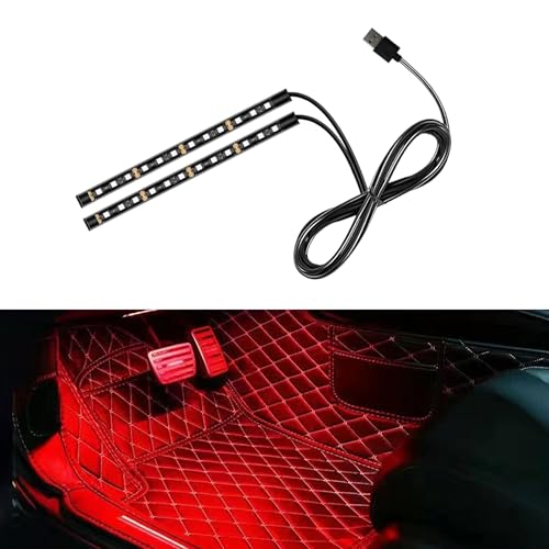 UHANBUT Car LED Strip Light, 24 LED RGB Neon Auto Interior Atmosphere Lights, 12V USB Port Under Dash Ambient Night Light, Universal Decorative Lamp Accessory for Car Truck (Red, USB) - Image 1
