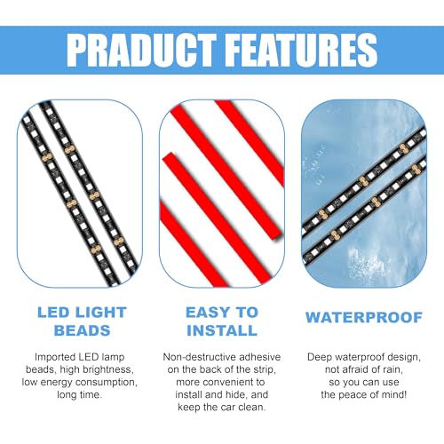 UHANBUT Car LED Strip Light, 24 LED RGB Neon Auto Interior Atmosphere Lights, 12V USB Port Under Dash Ambient Night Light, Universal Decorative Lamp Accessory for Car Truck (Red, USB) - Image 3