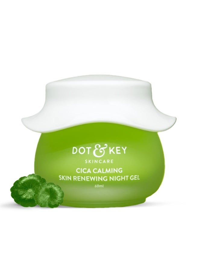 Dot & Key CICA Calming Skin Renewing Night Gel | For Oily, Acne Prone And Sensitive Skin | Night Cream with Niacinamide, Green Tea & Hyaluronic | Fades Blemishes & Dark Spots | 60ml - Image 1