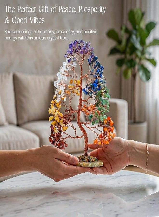 Crocon® 7 Chakra Tree of Life Spiritual Wisdom, Agate Slice Base, Handmade Crystal Tree for Positive Energy, Creativity, Seven Chakra Healing Stone, Attract Good Luck & Charm, Feng Shui Decor, Gifts - Image 5