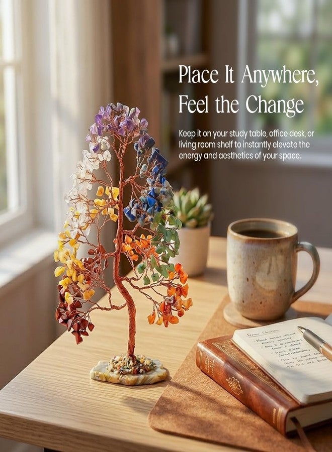 Crocon® 7 Chakra Tree of Life Spiritual Wisdom, Agate Slice Base, Handmade Crystal Tree for Positive Energy, Creativity, Seven Chakra Healing Stone, Attract Good Luck & Charm, Feng Shui Decor, Gifts - Image 3