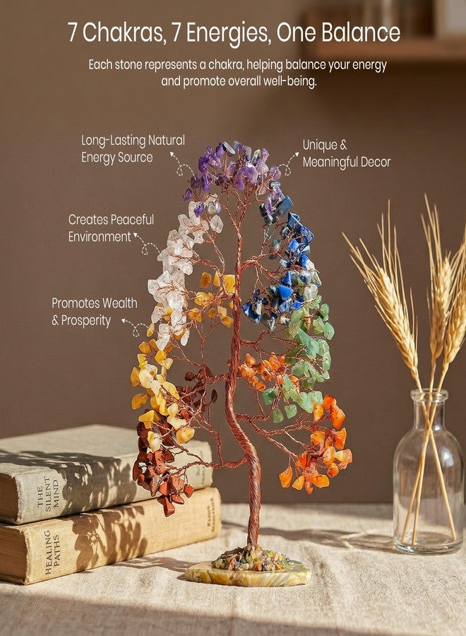 Crocon® 7 Chakra Tree of Life Spiritual Wisdom, Agate Slice Base, Handmade Crystal Tree for Positive Energy, Creativity, Seven Chakra Healing Stone, Attract Good Luck & Charm, Feng Shui Decor, Gifts - Image 4