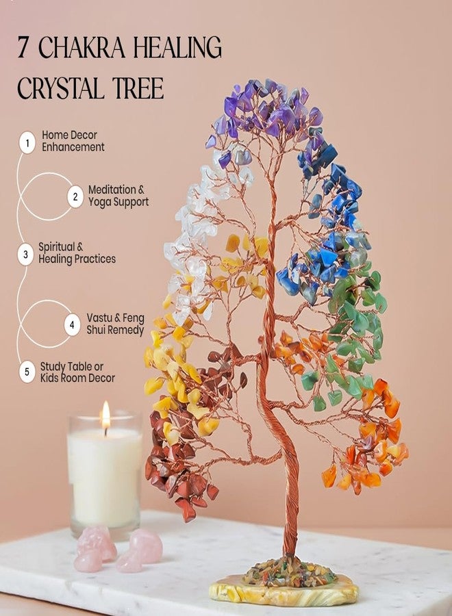Crocon® 7 Chakra Tree of Life Spiritual Wisdom, Agate Slice Base, Handmade Crystal Tree for Positive Energy, Creativity, Seven Chakra Healing Stone, Attract Good Luck & Charm, Feng Shui Decor, Gifts - Image 2