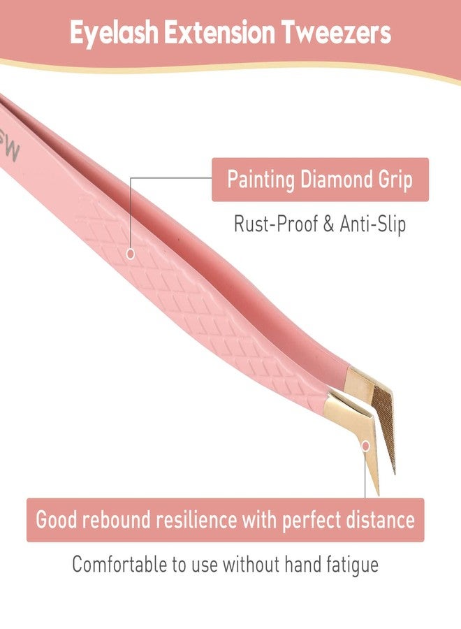 Ms.Queen Fiber Tip Lash Tweezers,Diamond Grip L-Shape Volume Boot Tweezers for Mega Volume Mink Lashes Make Fans - Image 4