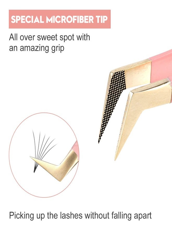 Ms.Queen Fiber Tip Lash Tweezers,Diamond Grip L-Shape Volume Boot Tweezers for Mega Volume Mink Lashes Make Fans - Image 2