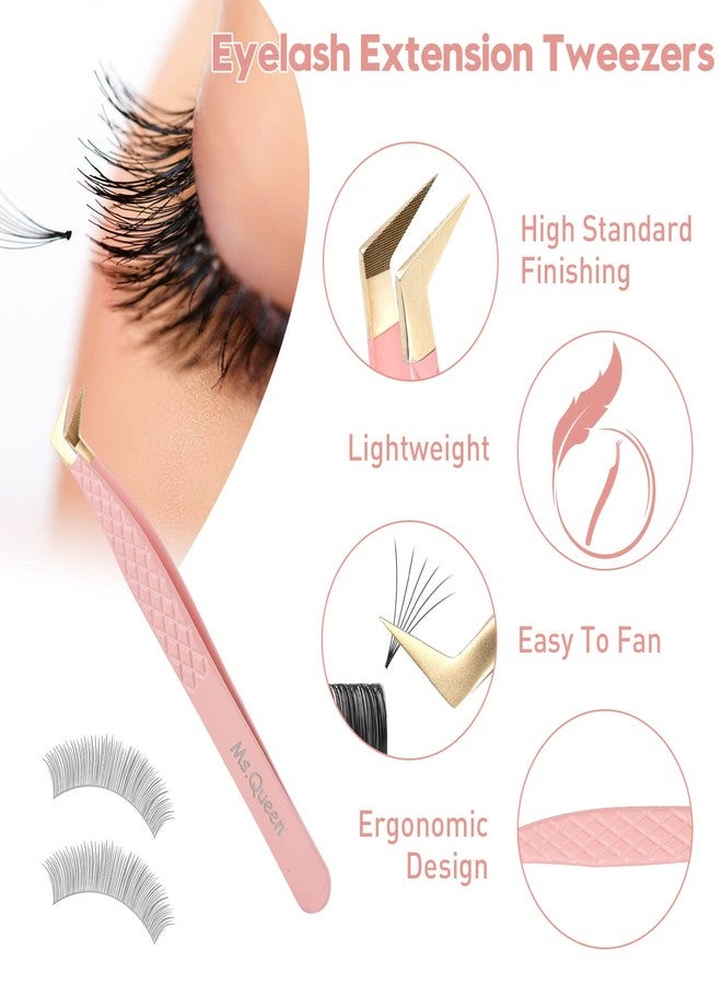 Ms.Queen Fiber Tip Lash Tweezers,Diamond Grip L-Shape Volume Boot Tweezers for Mega Volume Mink Lashes Make Fans - Image 3