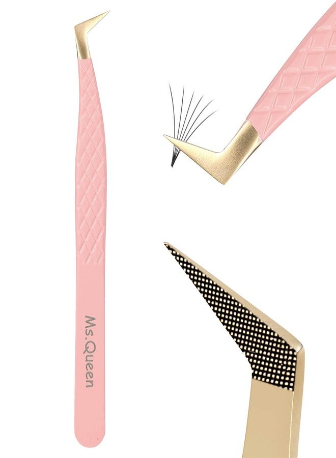Ms.Queen Fiber Tip Lash Tweezers,Diamond Grip L-Shape Volume Boot Tweezers for Mega Volume Mink Lashes Make Fans - Image 1