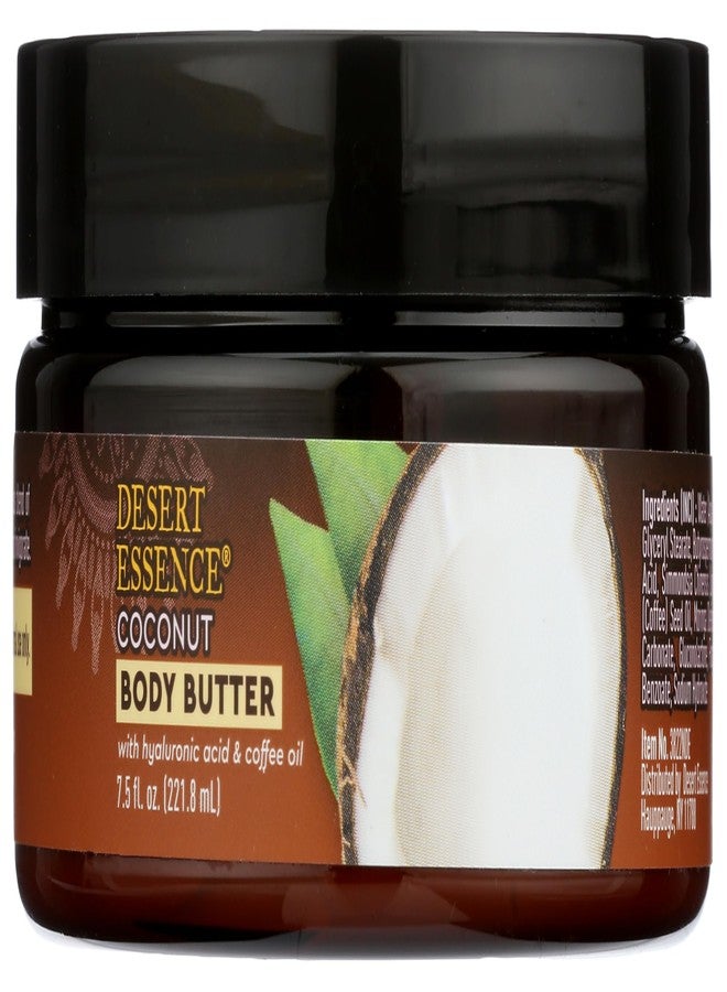 Desert Essence Coconut Body Butter 7.5oz - Hyaluronic Acid & Coffee Oil - Deeply Moisturizing and Nourishing - Moisture Rich Botanicals Coconut Oil & Moringa Oil - Helps Firm, Smooth and Hydrate