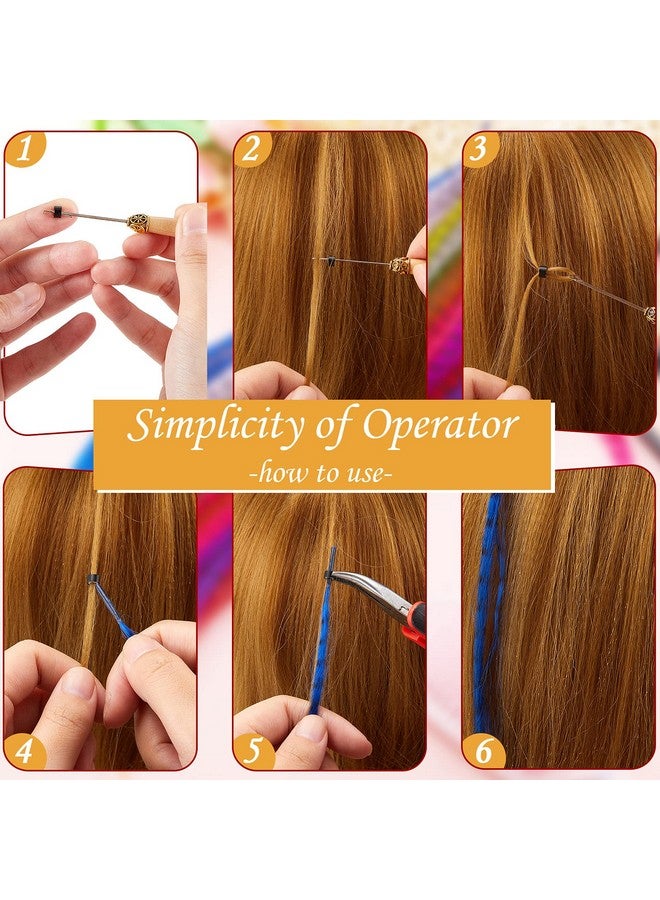 Xinnun 52 Pcs Colored Hair Feathers Extension Kitlong Rainbow Synthetic Hair Feather False Hair Extension With 200 Pcs Silicone Lined Micro Ring Crochet Hook Hair Extension Remover Plier For Women - Image 5