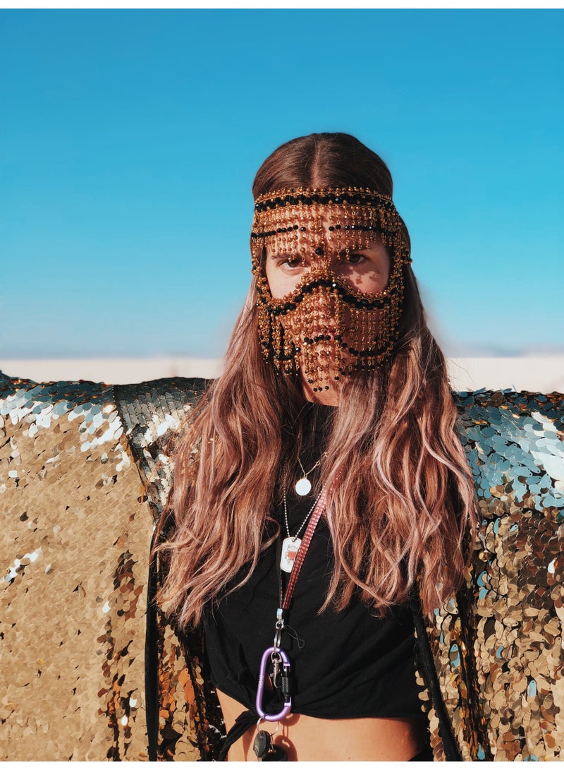 GetmanJewelry Getman Jewelry Tribal Women Face Chain, Unique Beadded Dancing Veil, Handmade Gold Face Mask for Bellydance, Performances & Festival Fashion - Image 1