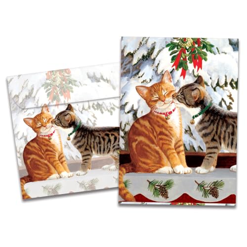 Tree-Free Greetings TreeFree Greetings Kitten Kiss Holiday Cards 10 Recycled 5x7 Cards Matching Envelopes Thick Cardstock Sustainably Made in USA Sweet Loving Joy - Image 1