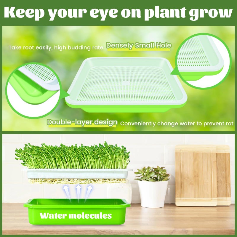 Legigo 10 Pack Green Seed Sprouter Trays- Soil-Free Cultivation Germination Tray, BPA Free Nursery Tray with Planting Paper for Indoors or Outdoors Sprouting Seeds, Grow Grass, Beans (Without Lids) - Image 3
