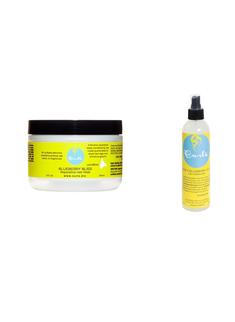Curls Curls Blueberry Bliss Hair Mask and Moisturizer Bundle - Repair, Protect, Restore, Grow, and Refresh 8 Fl Oz and 8oz  - Image 1