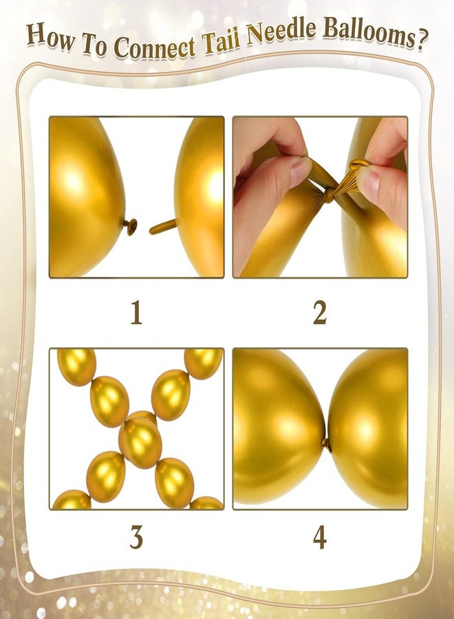 Leitee 160 Pcs Link Balloon 12 Inch 6 Inch Linking Balloons Quick Linkable Needle Tail Latex Balloons for Christmas Birthday Happy New Year Party Wedding Graduation Arch Decors(Metallic Gold) - Image 3