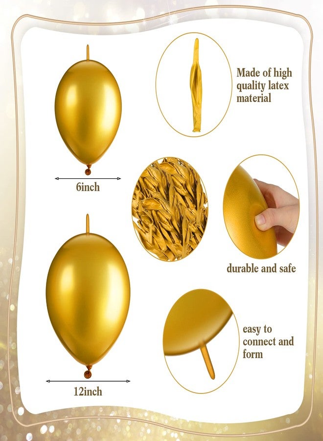 Leitee 160 Pcs Link Balloon 12 Inch 6 Inch Linking Balloons Quick Linkable Needle Tail Latex Balloons for Christmas Birthday Happy New Year Party Wedding Graduation Arch Decors(Metallic Gold) - Image 2