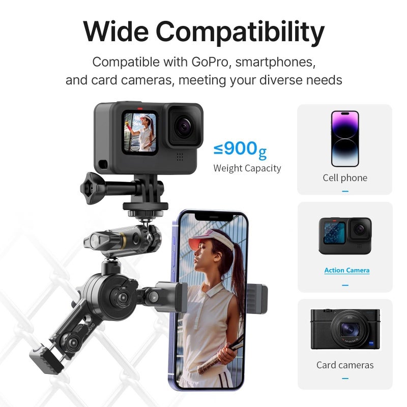jusmo CM010 Cell Phone Fence Mount Game Changer Mounting Kit for GoPro, iPhone, AKASO, DJI Osmo Action, Insta360, Mevo Start for Recording Baseball Softball Tennis Gamechanger Streaming Kit - Image 2