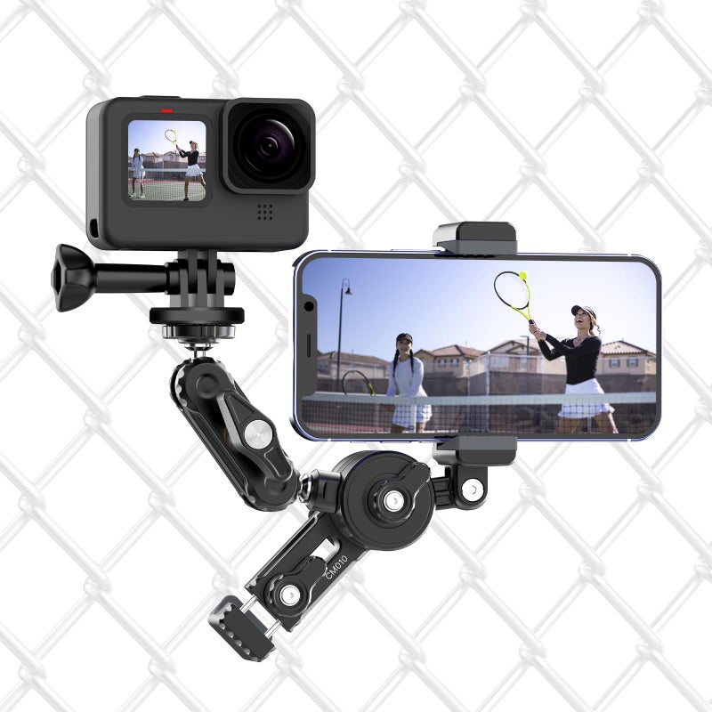 jusmo CM010 Cell Phone Fence Mount Game Changer Mounting Kit for GoPro, iPhone, AKASO, DJI Osmo Action, Insta360, Mevo Start for Recording Baseball Softball Tennis Gamechanger Streaming Kit - Image 1