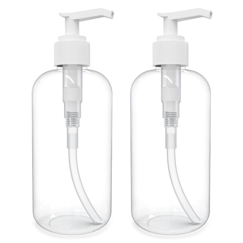 BRIGHTFROM Plastic Bottles with Pump Dispenser, 8 OZ Empty, BPA Free Refillable Containers for Body Wash, Moisturizer, Face Cream, Liquid Soap - Clear/White - 2 Pack - Image 1