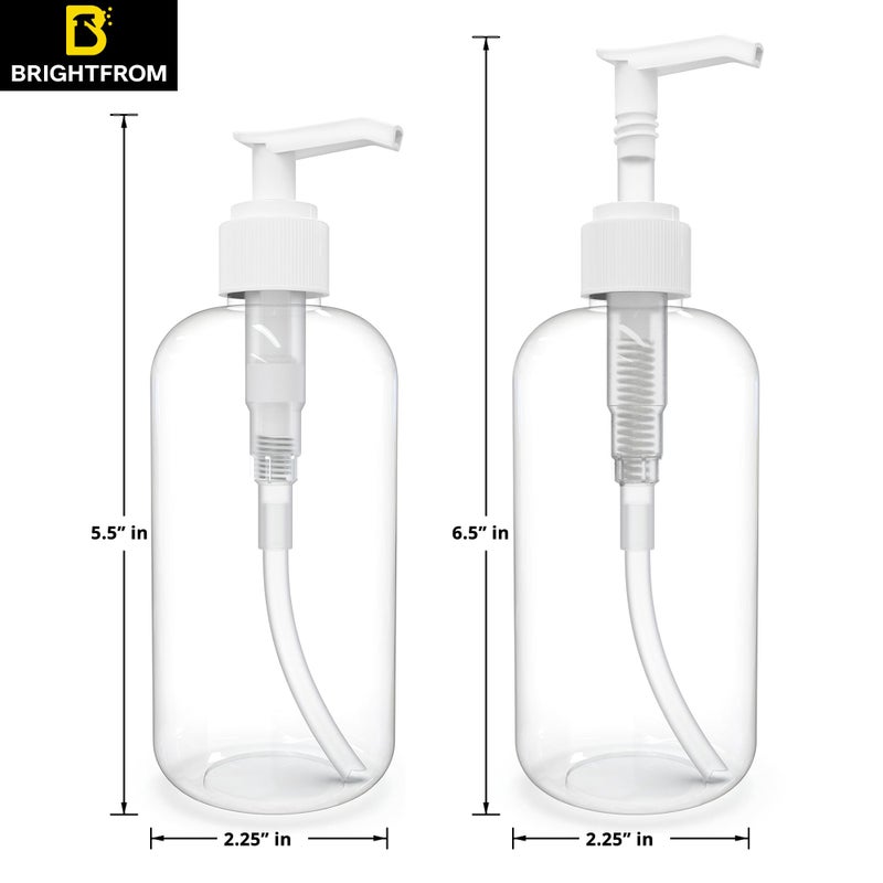 BRIGHTFROM Plastic Bottles with Pump Dispenser, 8 OZ Empty, BPA Free Refillable Containers for Body Wash, Moisturizer, Face Cream, Liquid Soap - Clear/White - 2 Pack - Image 3