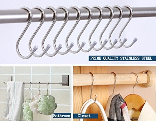 Evob 20 Pack 3.4" S Shaped Hooks Stainless Steel Metal Hangers Hanging Hooks for Kitchen, Work Shop, Bathroom, Garden - Image 5