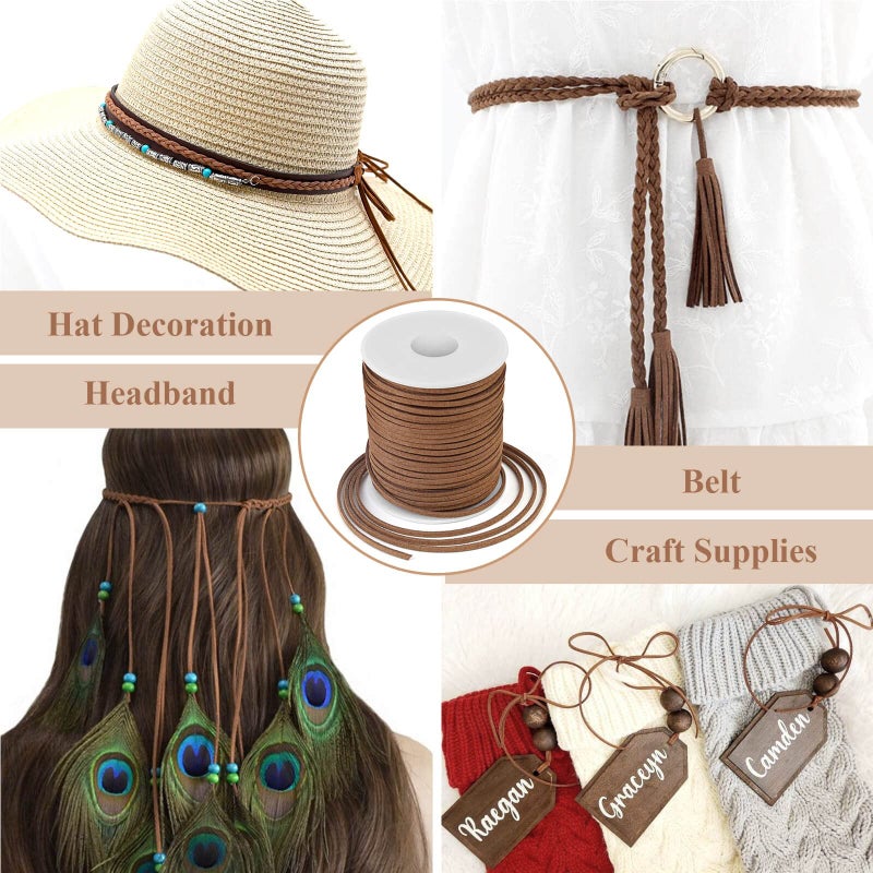 anezus Leather String, Flat Suede Cord Faux Leather Cord Thin Leather Lace for Bracelets, Necklaces, Jewelry Making and Art Crafts (2.7 MM Brown) - Image 3