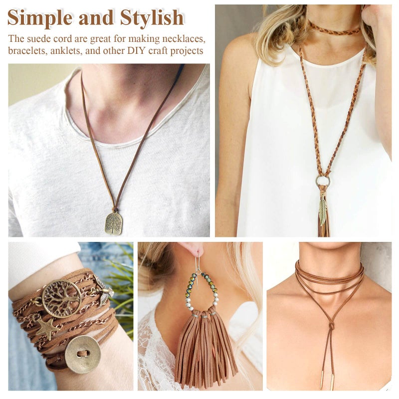 anezus Leather String, Flat Suede Cord Faux Leather Cord Thin Leather Lace for Bracelets, Necklaces, Jewelry Making and Art Crafts (2.7 MM Brown) - Image 4